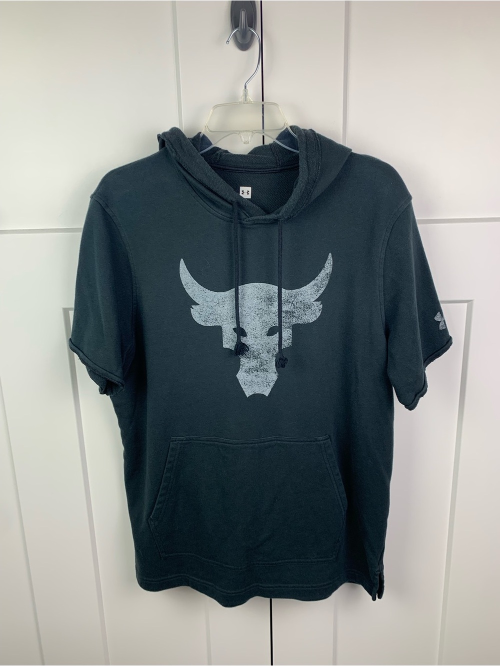 Under Armour Hoodie Men LARGE Project Rock Terry SWEATSHIRT Short Sleeve Pockets